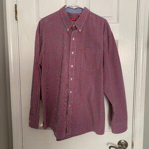 Men's Izod Button Down Plaid Shirt - XL - Orange & Blue